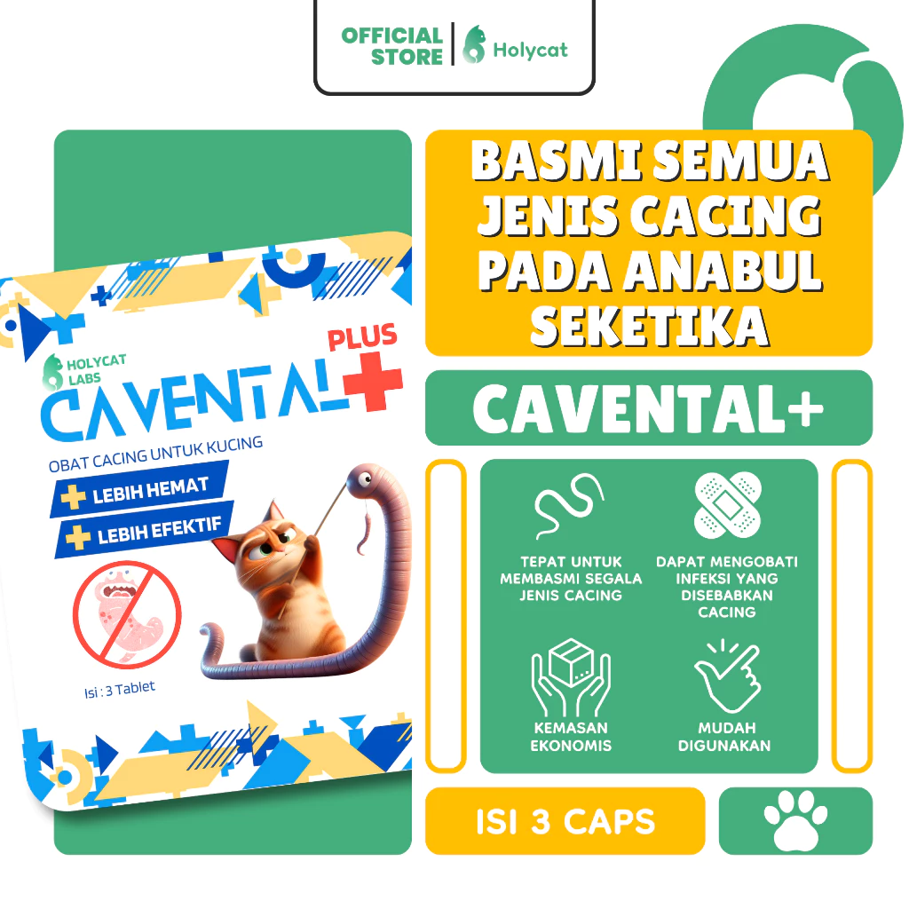 Holycatlabs Cavental+ Basmi Cacing Kucing Isi 3 Tablet