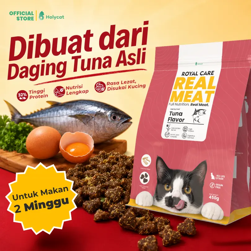 Exclusive Launch | Holycat Real Meat Makanan Kering Dry Food Kucing 450gr Tuna Grain Free Protein 33% Anti Rontok Makanan Kucing Kitten Dewasa Senior
